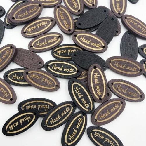 50Pcs Brown "Hand made" Wood Button Sewing Accessories Decoration Buttons Handmade Scrapbooking Craft DIY WB646