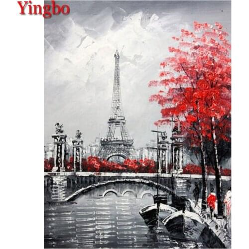 5D DIY Diamond Painting Romantic city Paris tower Full Diamond Embroidery Cross-stitch Mosaic black white red Home Decoration