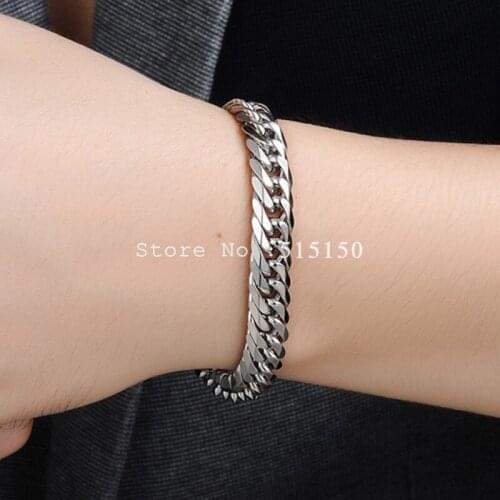 7.87" Long Silver Color Polished Stainless Steel Men Heavy Chain Link Bracelet Punk Style For Men Wholesale Free Shipping