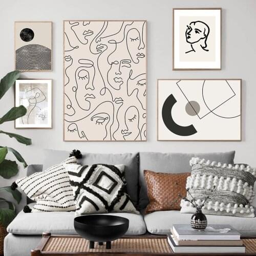 Abstract Face Figure Line Drawing Poster Geometry Leaf Line Prints Minimalist Wall Art Canvas Painting Nordic Picture Home Decor