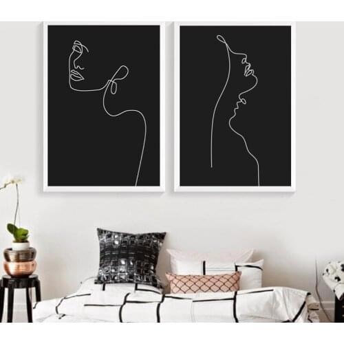 Abstract Woman Face One Line Drawing canvas Painting Posters Black and White Minimalist Wall Art Picture Modern Home Wall Decor