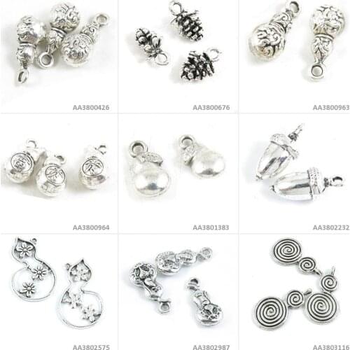 Antique Silver Tone Jewelry Making Charms Swirl Gourd Flower Nuts Acorn Fruit Blessed Pinecone Pine Cone Bracelet Pendant