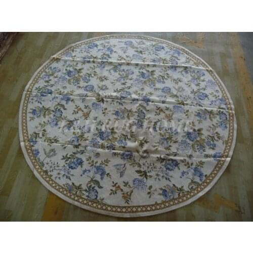 Free shipping 8'X8' Round Handmade Floral Blue Roses Wool Needlepoint Area Rug New Store Openning