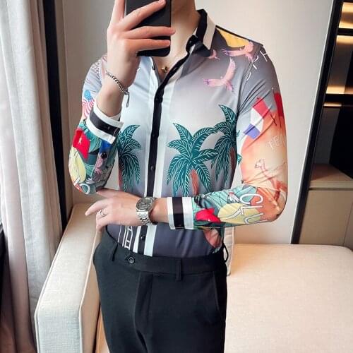 Brand Luxury Printed Mens Shirt 2021 Autumn Fashion Long Sleeve Casual Business Shirt Social Party Nightclub Streetwear Clothes