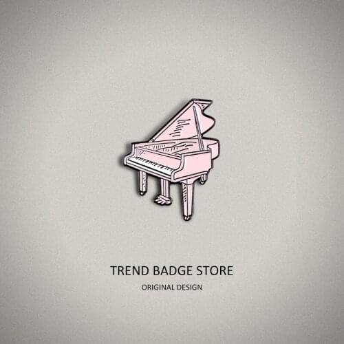 Cartoon Fashion Pink Grand Piano Modeling Brooch Leaping Black And White Keys Playing Beautiful Melody Enamel Pin Shirt Badge