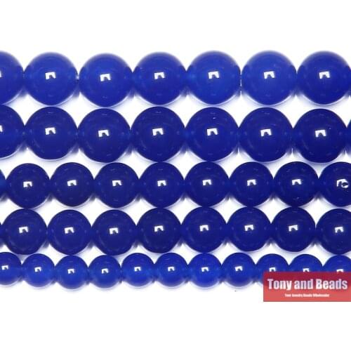 Tonyandbeads Smooth Natural Stone Dark Blue Jades Loose Beads 6 8 10 MM Pick Size For Jewelry Making