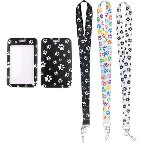 24pcs/lot MD244 DMLSKY Cartoon Dog Footprint Card Holder ID Holder Flower Woman Bus Card Holder Staff Card With Lanyard