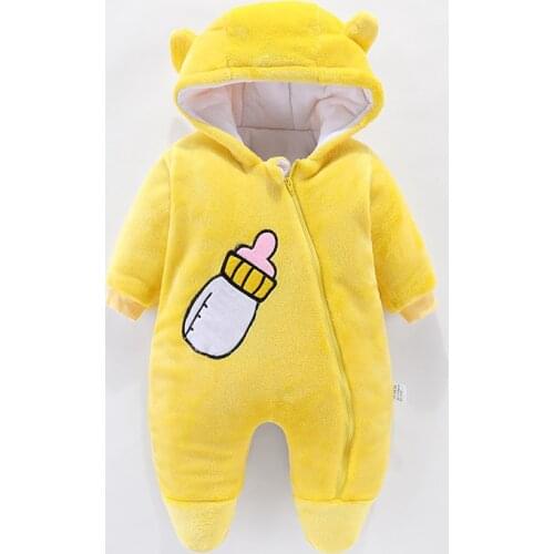 Newborn Baby Rompers Cartoon Hooded Winter Baby Clothing Baby Overalls for Baby Girls Costume Thick Wool Rompers for Boys Girls
