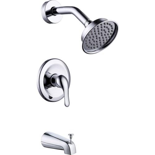 Chrome Solid brass Shower Faucet Set Shower Valve Combo Complete Kit with Diverter Tub Spout Shower Arm Showerhead--6665