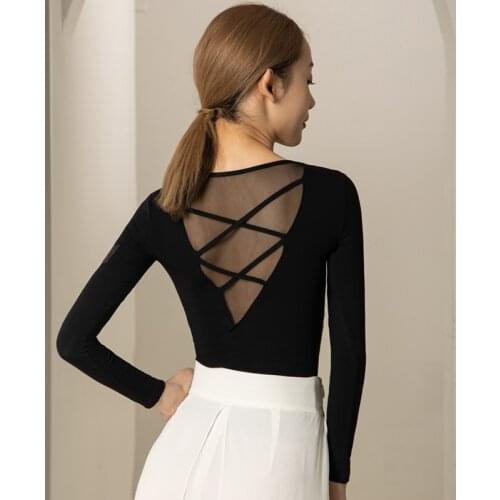 Latin Dance Tops Female Adult Ballroom Dancing Clothes Long Sleeves Mesh Back Women Latin Dance Practice Wear Latin Shirt BL6286