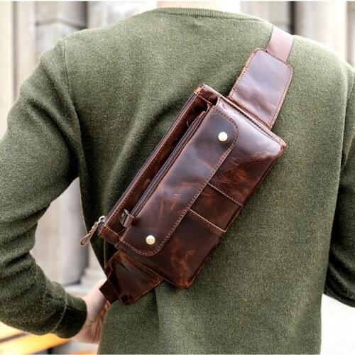 Mens waist bags Genuine Leather Travel pack Bag leather belt waist bag phone bags chest messenger for man