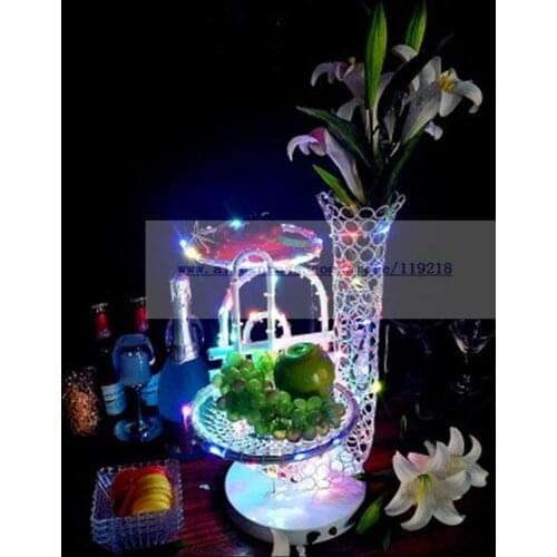 New creative KTV fruit plate luminous bar fruit platter wrought iron two-layer dried fruit tray colorful snack dish rack