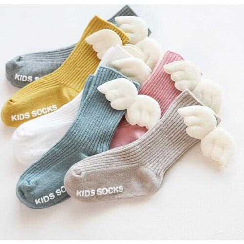 Newborns Baby Cotton Sock Infant Girls Cartoon Wings Candy Color White Short Sock Kids Soft Socks Child Boys Funny Long Stocking