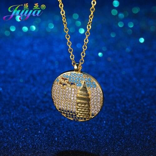 Ali Moda Women Fashion Micro Pave Zircon London TOWER Suspension Pendant Necklace For Thanksgiving Day Christmas Gift Jewelry