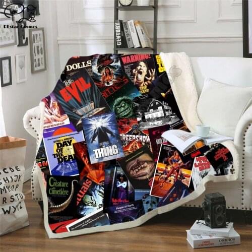 Video Store Horror Section Fleece Blanket Plush 3d Printed for Adults Sofa Sherpa Fleece Bedspread Wrap Throw Blanket style-1