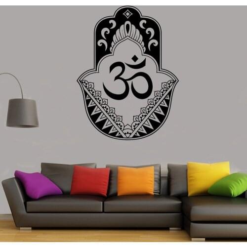 Hand Of Fatima Vinyl Wall decal Boho Style wall Sticker Hand Of Miriam Decals Yoga gym Palm Shaped Amulet Pattern G723