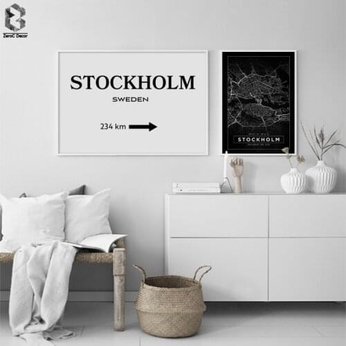 Scandinavian Minimalist Canvas Posters STOCKHOLM Map Nordic Style Wall Art Print Painting Picture for Living Room Decoration