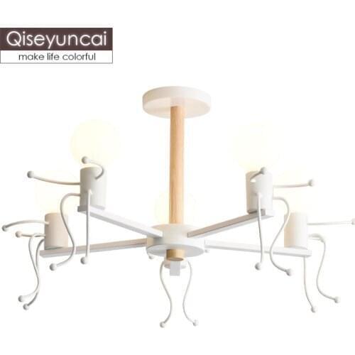 Qiseyuncai Nordic modern childrens room chandelier simple cartoon doll male girl room kindergarten bedroom lamps free shipping