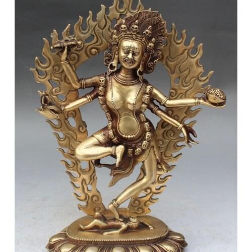 13" Tibet Buddhism Temple Bronze 4 Arms Vajravarahi Dorje Phakmo Buddha Statue