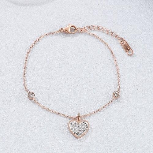 Three Color Fashion Lady Charm Bracelet Rhinestone Heart Pendant Party Gift Jewelry 2021