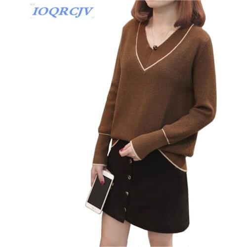 Knit sweater bottoming shirt Womens spring fashion Pure color Pullover sweater female Loose Long sleeve Sweater IOQRCJV N064