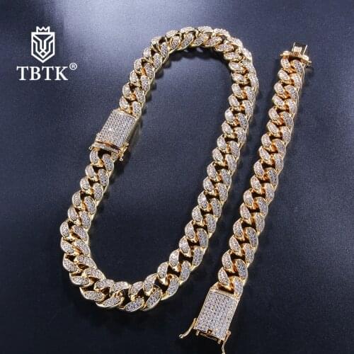 TBTK 20mm Width Cuban Link Chain&Bracelets Sets Luxury Paved Bling Beautiful Crystal Zirconia Stones Necklace&Bracelet Jewelry