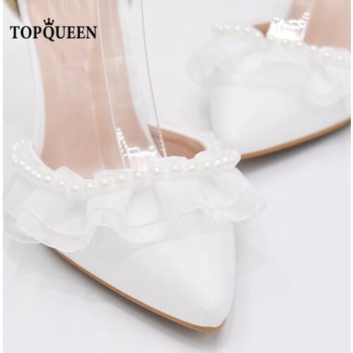 TOPQUEEN-A93 A Pair of Clearance Lace Pearl Beautiful Elegant Wedding Shoes High Heels Ball Bridal Shoes