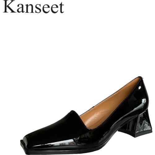 Kanseet 2021 New Arriva Women Pumps Spring Autumn Genuine Leather Shoes Hot Sale Handmade Fashion Design Square Toe Thick Heels