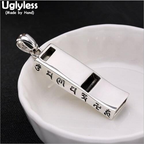 Uglyless Real 925 Sterling Silver Whistle Pendants Necklaces NO Chain Can blow it Handmade Mantra Buddhism Pendant Thai Silver