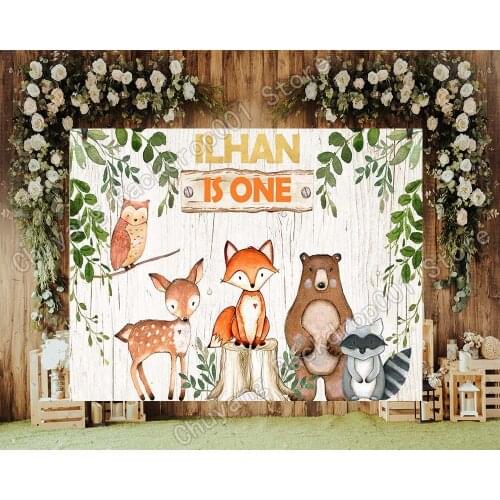 Custom Woodland Animals Photography Backdrops Happy Birthday Photo Backgrounds Cartoon Custom Photo Studio Photocall Vinyl