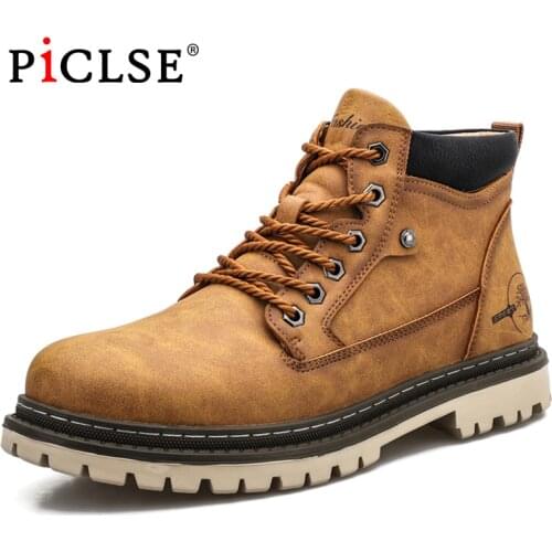 Waterproof Winter Men Boots Leather Tooling Ankle Boots for Men Snow Boots Outdoor Rubber Work Boots High Top Hiking shoes Botas