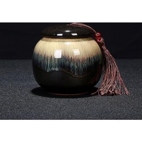 Small sealed tea pot Jianzhan ceramic household mini portable travel moisture-proof storage pot Pu'er tea box