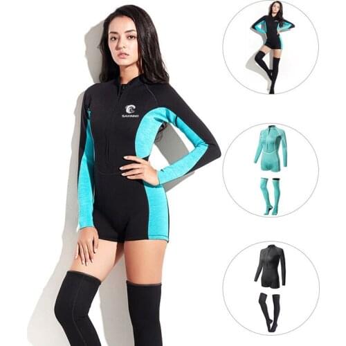 2MM Neoprene Bikini wetsuit + socks Diving Stocking Women Long Sleeve skin diving suit sun-proof Surfing Snorkeling Swimsuit