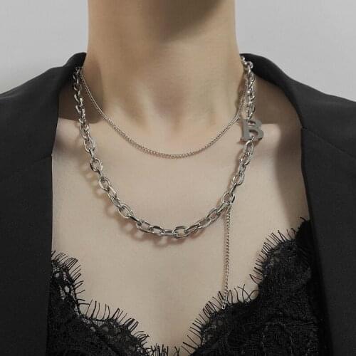 VSnow Luxury Double Layer Hollow Letter B Long Tassel Chokers Necklace for Women Chunky Chain Stainless Steel Necklace Jewelry