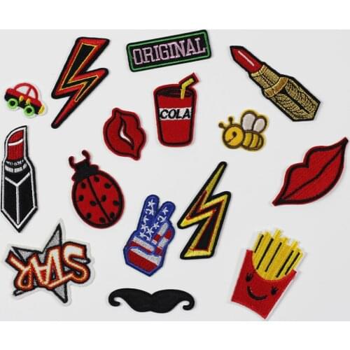 1 Pcs Cartoon Star Car Lightning Lipstick Bee Adhesive Embroidery Iron On Patches For Stripes DIY Clothing Dresses Kids Applique