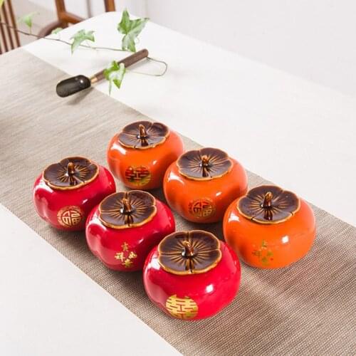 2pcs/set Tea Caddy Ceramic Tea Candy Storage Jar Persimmon Crafts Tea Canister Kitchen Teaware Accessories Friend Gift