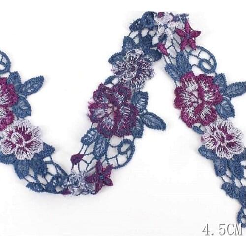 5Yds/Lot 4.5cm Wide Blue Red White Mixed Hollow Floral Style Venise Lace Trim with Design for Wedding Bridal,Garment Decoration