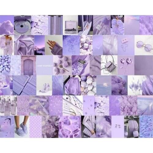 50Pcs Purple Aesthetic Picture for Wall Collage Set Neon Collages Print Kit Warm Color Bedroom Decoration for Girls and Boys