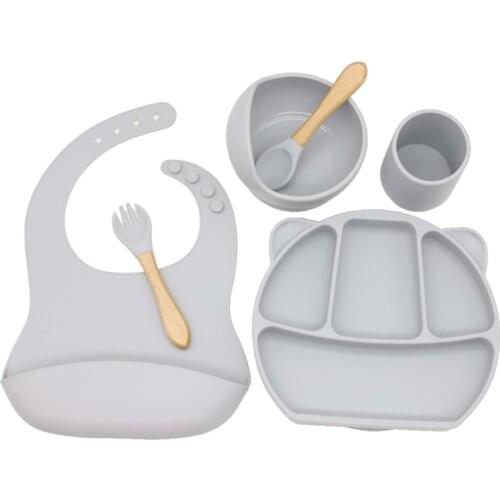 Lunch Feeding Bibs 6Pcs Toddler Silicone Tableware Kits Toddler Dining Apron