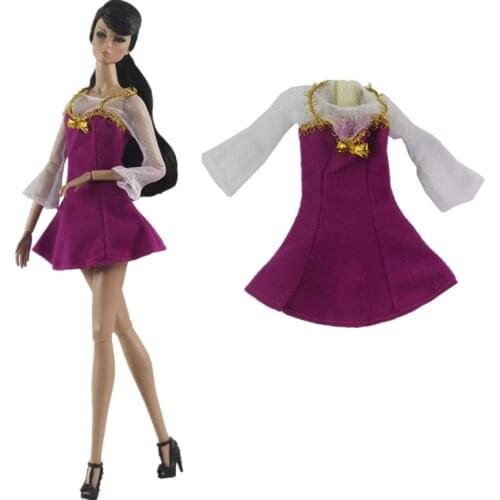 1/6 BJD Doll Accessories Fashion Lace Puff Long Sleeve Princess Dress For Barbie Clothes Outfits Purple Gown Costume Kid DIY Toy