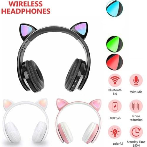 Wireless Headphone Bluetooth Headset Cat Ear Earphone LED Light Microphone Наушники Беспроводной