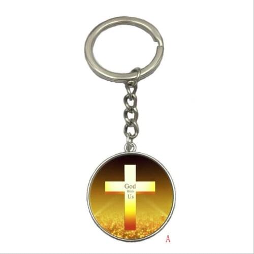 Jesus cross keychain time gem glass pendant keyring