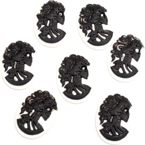 20Pcs White Flatback Black Skull Resin Decoration Crafts Beads Flatback Cabochon Scrapbook DIY Embellishments Accessories