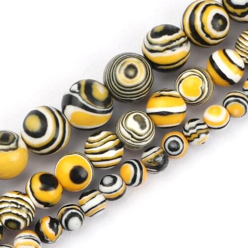 Wholesale 4 6 8MM DIY Beads Yellow Malachite Stone High Quality Round Loose Bead Accesorios for Handmade Bracelet Jewelry Making