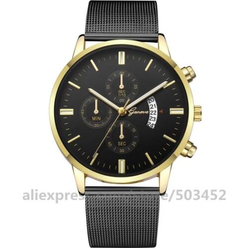 100pcs/lot New Geneva 608 Watches Men Business Watches Mens With Calendar Wristwatch Stainless Steel Mesh Belt Leisure Relogio