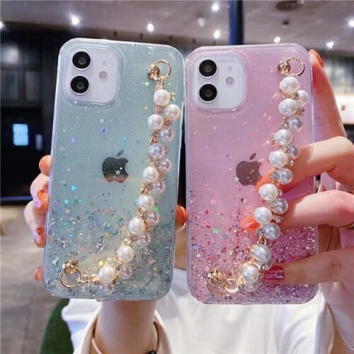 Glitter Pearl Bracelet Case For huawei honor 10i 8 9 10 lite 8x 20 30 pro v10 v20 9a 9s 9c x10 nova 3i y5 y6 2018 y9 prime 2019