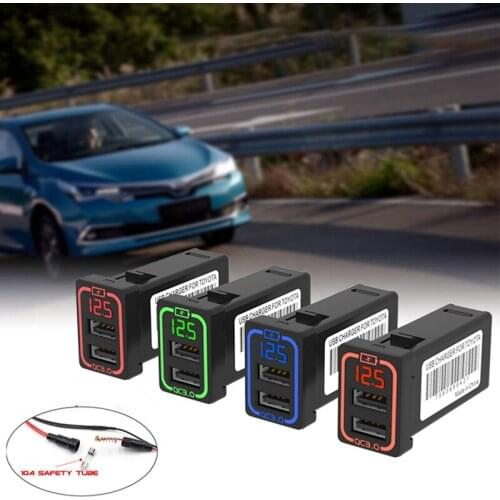 Dual USB QC3.0 Adapter Quick Car Charger Double USB Phone Fast Charger with LED Display for Toyota