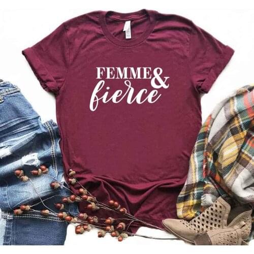 Femme & Fierce Print Women Tshirts Cotton Casual Funny t Shirt For Lady Top Tee Hipster 6 Color Drop Ship NA-544