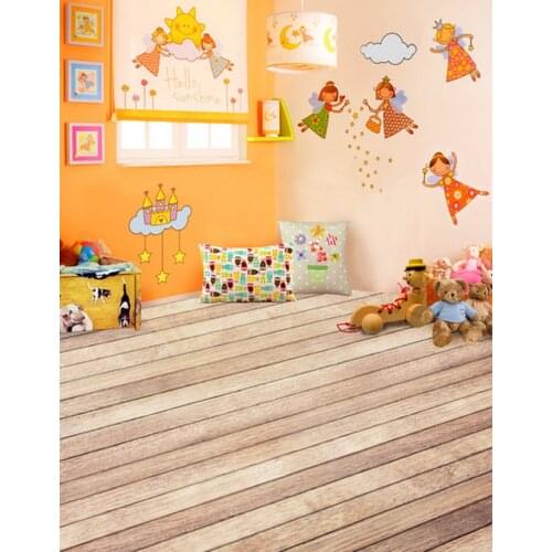 Wooden Floor Cartoon Animal Bear for Children Photography Backdrops Photo Props Studio Background 5x7ft