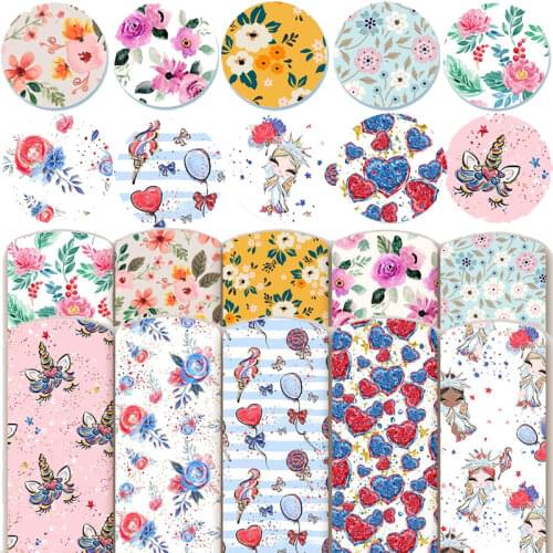 Synthetic Leather Fabric Unicorn Love Flower Print Fabric Sheets for DIY Craft Earrings Hairbows Handmade Materials 22*30/pc